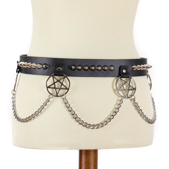 BT480 PENTAGRAM CHAIN CONEHEAD STUDDED BELT