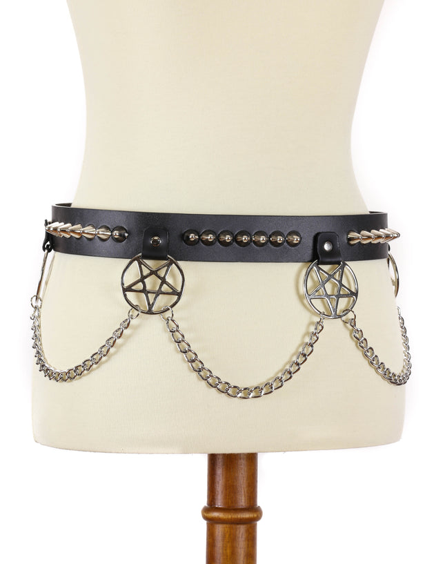 BT480 PENTAGRAM CHAIN CONEHEAD STUDDED BELT