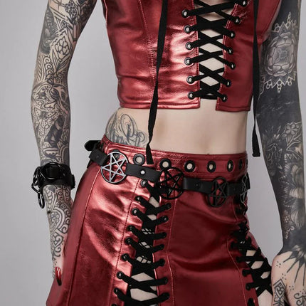 BT485-BS  BLACK  LARGE PENTAGRAM BELT LEATHER LINK BUCKLE BACK