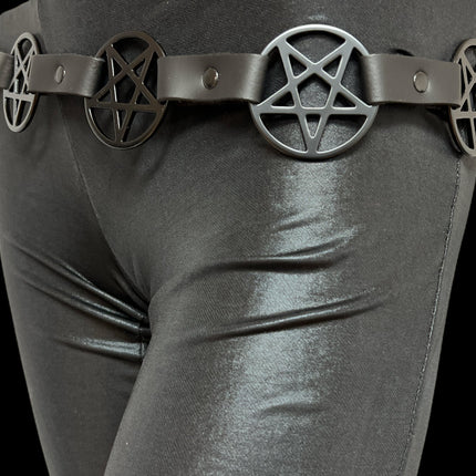 BT485-BS  BLACK  LARGE PENTAGRAM BELT LEATHER LINK BUCKLE BACK
