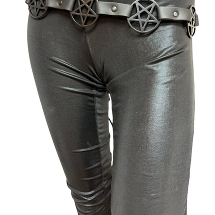 BT485-BS  BLACK  LARGE PENTAGRAM BELT LEATHER LINK BUCKLE BACK