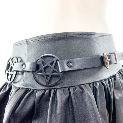 BT485-BS  BLACK  LARGE PENTAGRAM BELT LEATHER LINK BUCKLE BACK