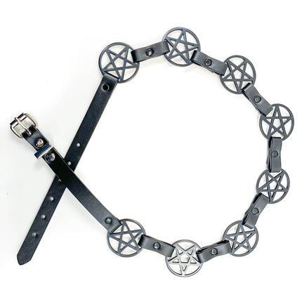 BT485-BS  BLACK  LARGE PENTAGRAM BELT LEATHER LINK BUCKLE BACK