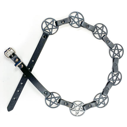 BT485-BS  BLACK  LARGE PENTAGRAM BELT LEATHER LINK BUCKLE BACK