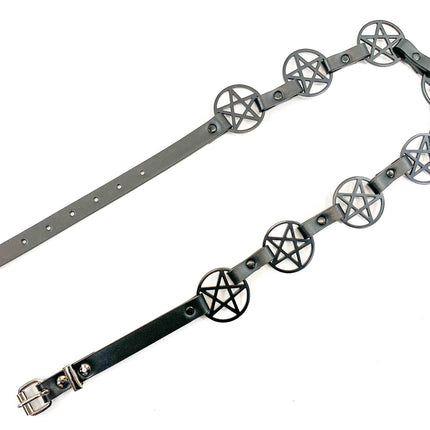 BT485-BS  BLACK  LARGE PENTAGRAM BELT LEATHER LINK BUCKLE BACK