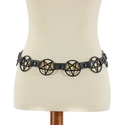 BT485-BS  BLACK  LARGE PENTAGRAM BELT LEATHER LINK BUCKLE BACK