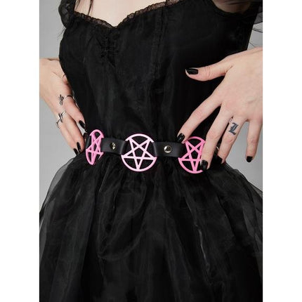 BT485-PS PINK LARGE PENTAGRAM BELT LEATHER LINK BUCKLE BACK