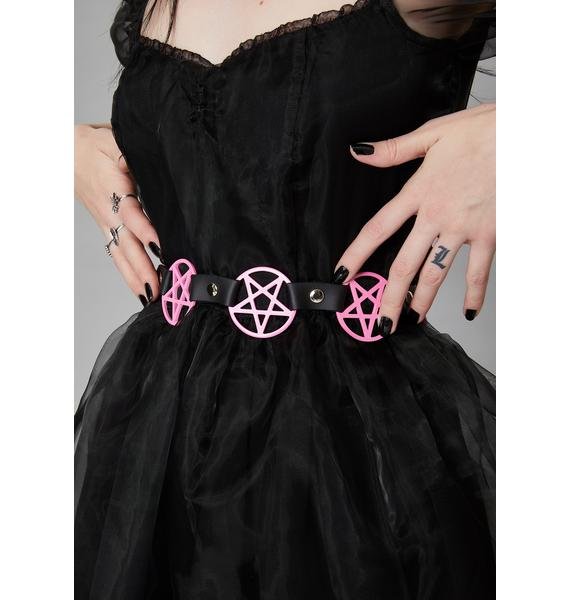 BT485-PS PINK LARGE PENTAGRAM BELT LEATHER LINK BUCKLE BACK