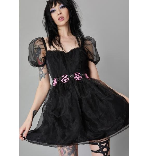 BT485-PS PINK LARGE PENTAGRAM BELT LEATHER LINK BUCKLE BACK