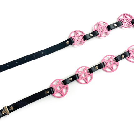 BT485-PS PINK LARGE PENTAGRAM BELT LEATHER LINK BUCKLE BACK