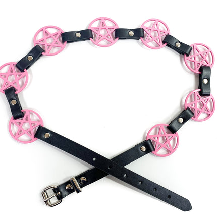 BT485-PS PINK LARGE PENTAGRAM BELT LEATHER LINK BUCKLE BACK
