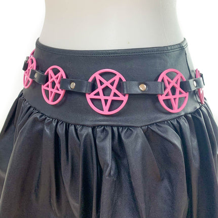 BT485-PS PINK LARGE PENTAGRAM BELT LEATHER LINK BUCKLE BACK