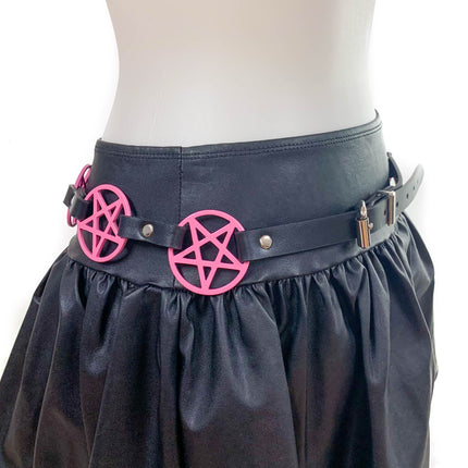 BT485-PS PINK LARGE PENTAGRAM BELT LEATHER LINK BUCKLE BACK