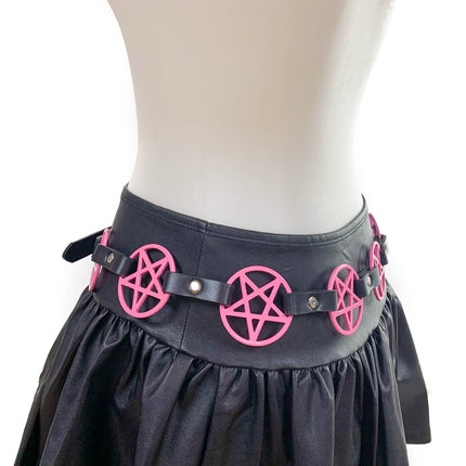 BT485-PS PINK LARGE PENTAGRAM BELT LEATHER LINK BUCKLE BACK