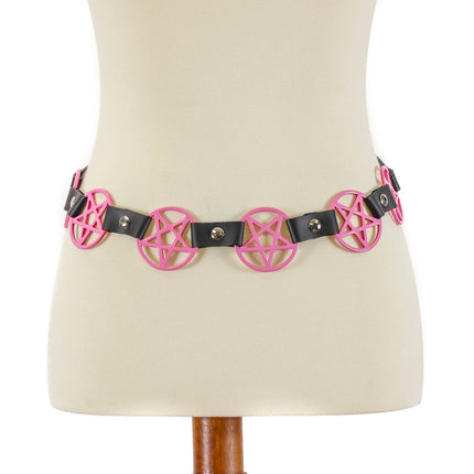 BT485-PS PINK LARGE PENTAGRAM BELT LEATHER LINK BUCKLE BACK
