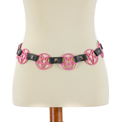 BT485-PS PINK LARGE PENTAGRAM BELT LEATHER LINK BUCKLE BACK
