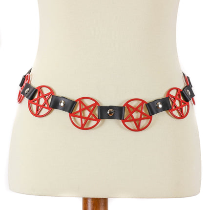 BT485-RS RED LARGE PENTAGRAM BELT LEATHER LINK BUCKLE BACK