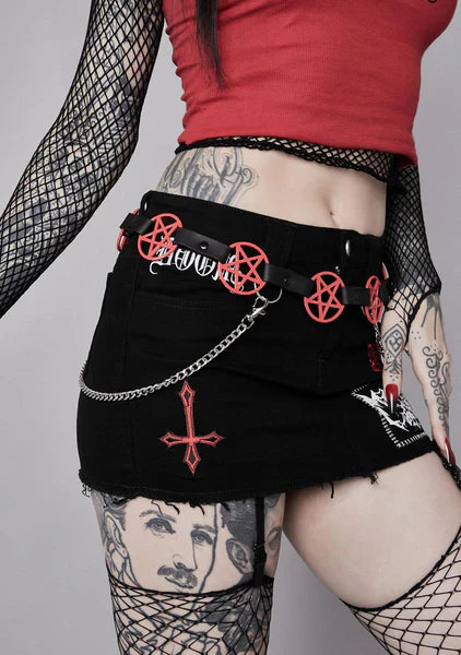 BT485-RS RED LARGE PENTAGRAM BELT LEATHER LINK BUCKLE BACK