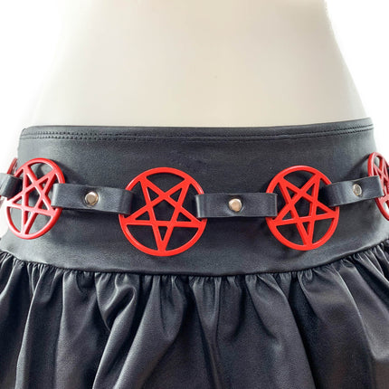 BT485-RS RED LARGE PENTAGRAM BELT LEATHER LINK BUCKLE BACK