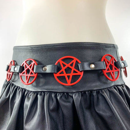 BT485-RS RED LARGE PENTAGRAM BELT LEATHER LINK BUCKLE BACK