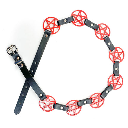 BT485-RS RED LARGE PENTAGRAM BELT LEATHER LINK BUCKLE BACK