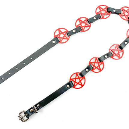 BT485-RS RED LARGE PENTAGRAM BELT LEATHER LINK BUCKLE BACK