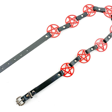 BT485-RS RED LARGE PENTAGRAM BELT LEATHER LINK BUCKLE BACK