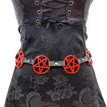 BT485-RS RED LARGE PENTAGRAM BELT LEATHER LINK BUCKLE BACK