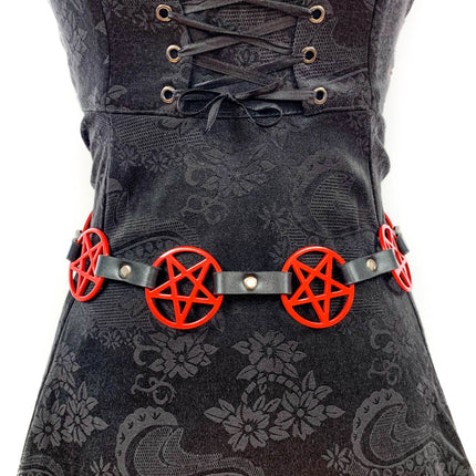 BT485-RS RED LARGE PENTAGRAM BELT LEATHER LINK BUCKLE BACK