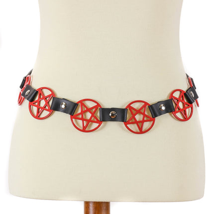 BT485-RS RED LARGE PENTAGRAM BELT LEATHER LINK BUCKLE BACK