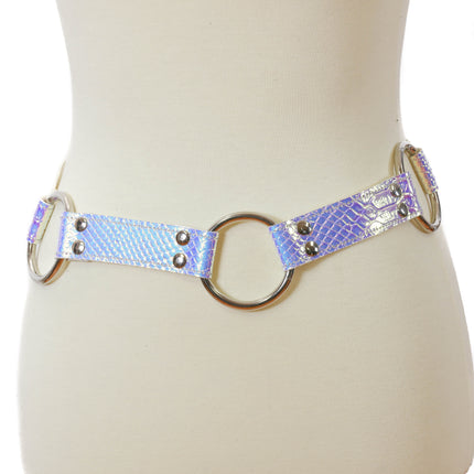 BT490RN-SNK SNAKESKIN RAINBOW RING LINK BELT