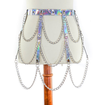 BT500RN-SIL HANGING 3 ROW CHAIN SILVER RAINBOW BELT
