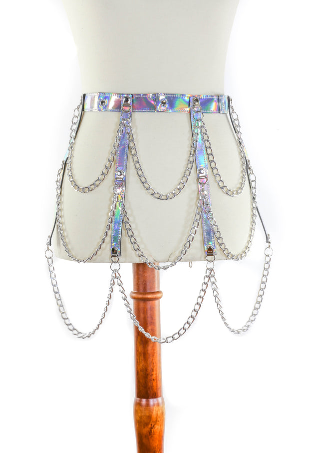 BT500RN-SIL HANGING 3 ROW CHAIN SILVER RAINBOW BELT