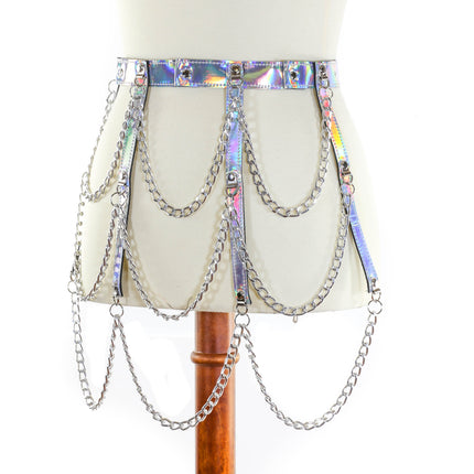 BT500RN-SIL HANGING 3 ROW CHAIN SILVER RAINBOW BELT