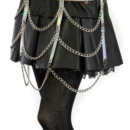 BT500RN-SIL HANGING 3 ROW CHAIN SILVER RAINBOW BELT
