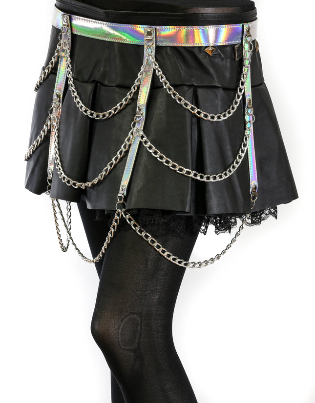 BT500RN-SIL HANGING 3 ROW CHAIN SILVER RAINBOW BELT
