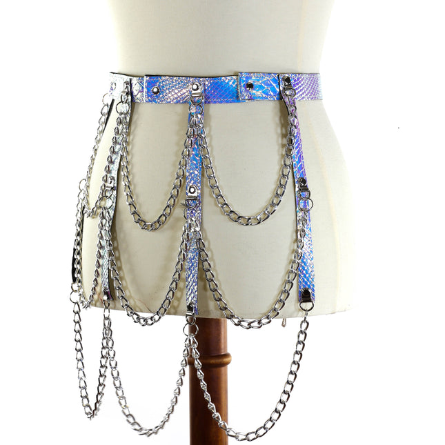 BT500RN-SNK HANGING 3 ROW CHAIN SNAKESKIN RAINBOW BELT