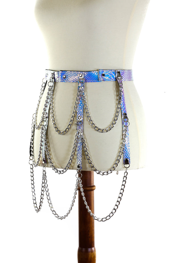 BT500RN-SNK HANGING 3 ROW CHAIN SNAKESKIN RAINBOW BELT