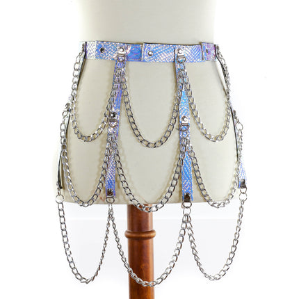 BT500RN-SNK HANGING 3 ROW CHAIN SNAKESKIN RAINBOW BELT