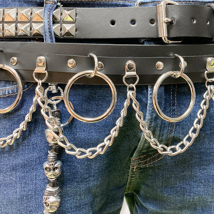 BT501L  GENUINE LEATHER CHAIN D RING BONDAGE BELT