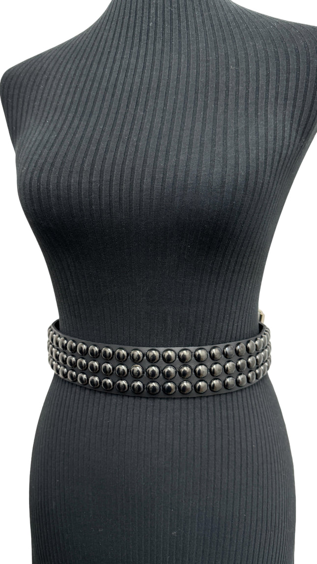 BT502-BS  BALCK 3 ROW 1/2" ROWUND STUDDED BELT