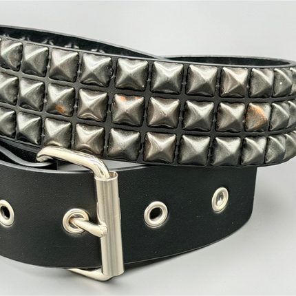 BT507-BS GROMMET HOLE 3 ROW BLACK STUDDED BELT WITH EYELET HOLE
