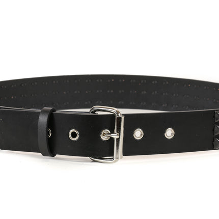 BT507-BS 3 ROW BLACK STUDDED BELT WITH EYELET HOLE