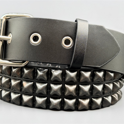 BT507-BS GROMMET HOLE 3 ROW BLACK STUDDED BELT WITH EYELET HOLE