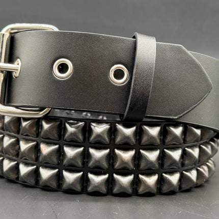 BT507-BS GROMMET HOLE 3 ROW BLACK STUDDED BELT WITH EYELET HOLE