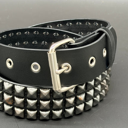 BT507-BS GROMMET HOLE 3 ROW BLACK STUDDED BELT WITH EYELET HOLE