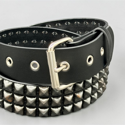 BT507-BS GROMMET HOLE 3 ROW BLACK STUDDED BELT WITH EYELET HOLE