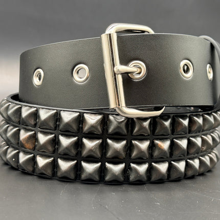 BT507-BS GROMMET HOLE 3 ROW BLACK STUDDED BELT WITH EYELET HOLE