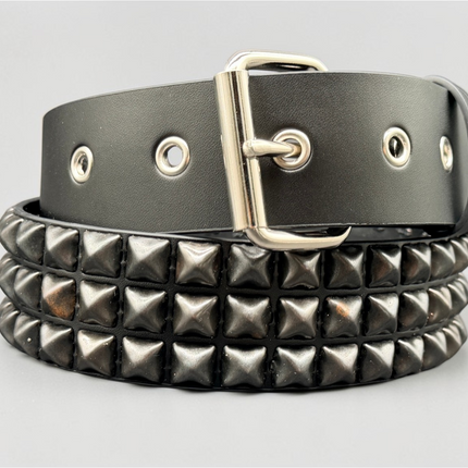 BT507-BS GROMMET HOLE 3 ROW BLACK STUDDED BELT WITH EYELET HOLE