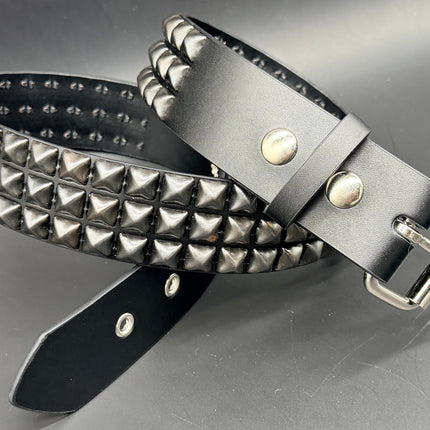 BT507-BS GROMMET HOLE 3 ROW BLACK STUDDED BELT WITH EYELET HOLE